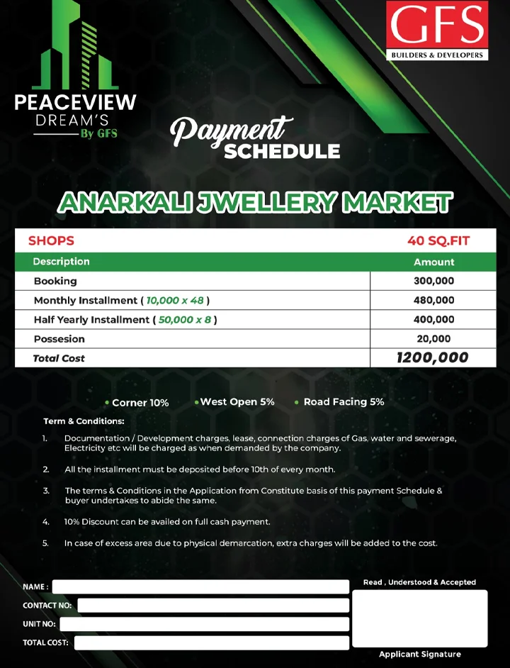 Anarkali Jwellery Market Payment Plan​