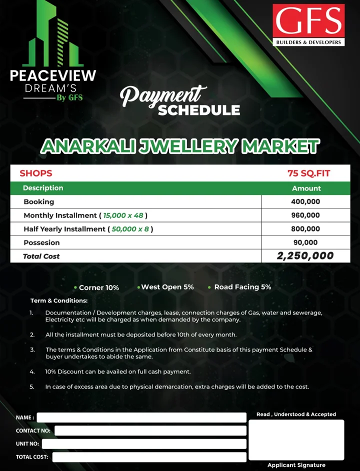 Anarkali Jwellery Market Payment Plan​